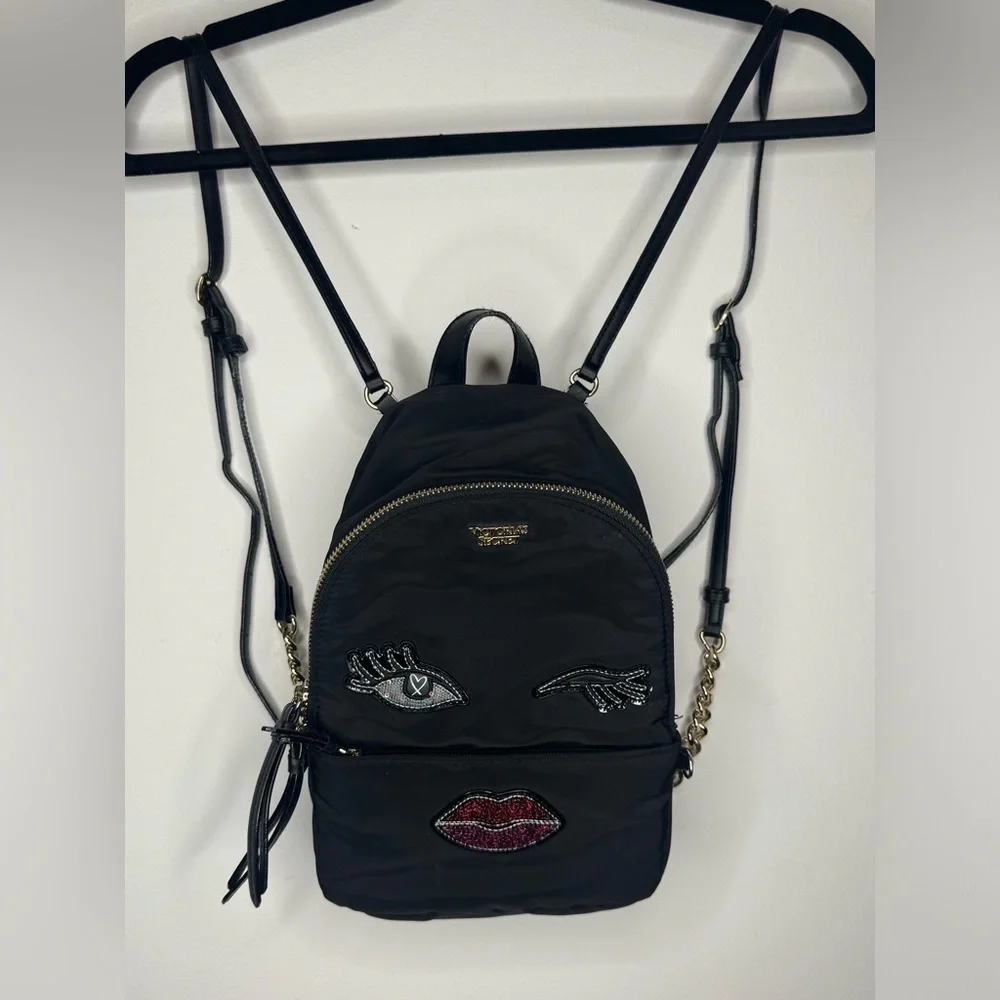Victorias Secret Mini Backpack sequin glitter wink face small bling bag purse - Picture 7 of 7